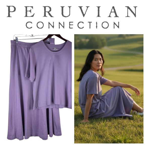 Peruvian Connection Dresses & Skirts - Peruvian Connection 2 pc. Set Skirt Shirt Top Sz XL 14 16 Lilac Purple Pima